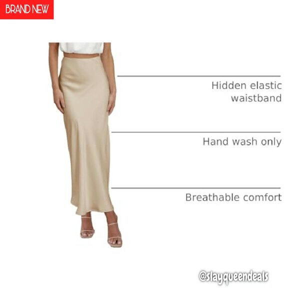 Satin High Waist Maxi Skirt Hidden Elastic A-Line Long Skirt - Picture 5 of 8